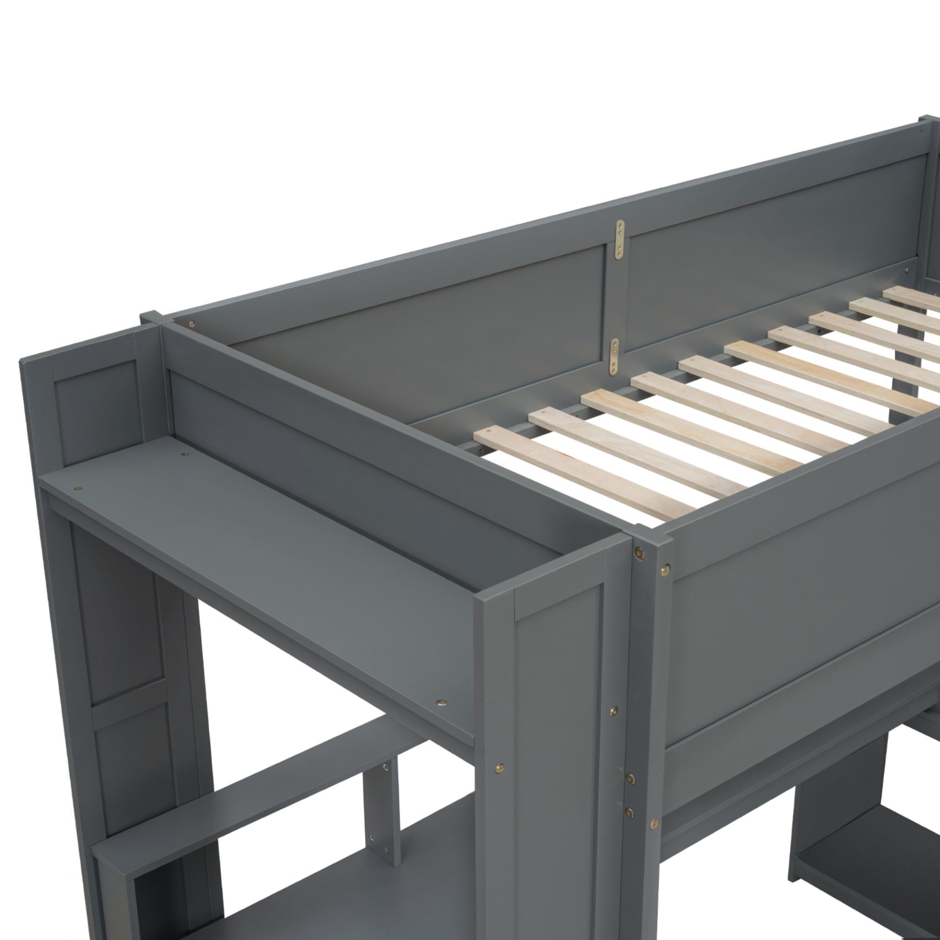 Twin Size Gaming Loft Bed With Desk, Multi Storage Shelves, LED And Charging Station - Dark Gray - Image 9