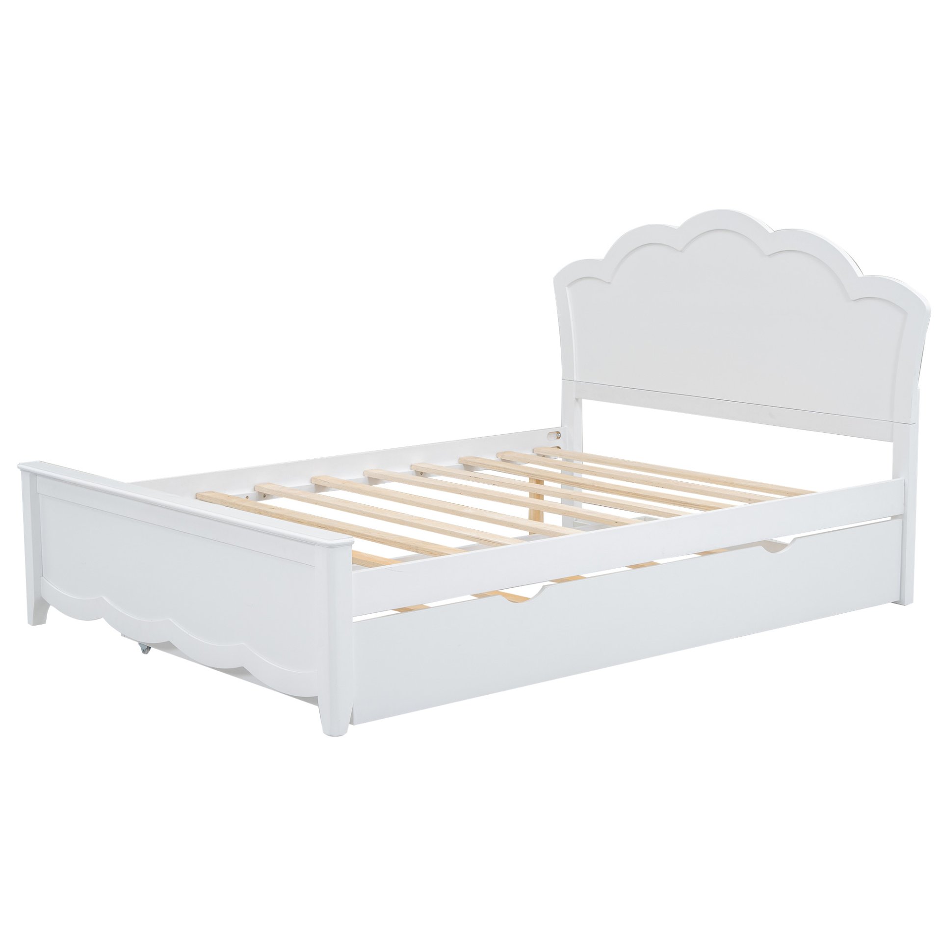 Full Size Platform Bed With Headboard And Twin Trundle - White - Image 7