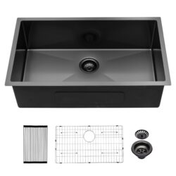 32" Undermount Kitchen Sink 16 Gauge 10" Deep Single Bowl - Gunmetal Black