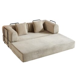Convertible Sleeper Sofa Bed With Cylindrical Pillow, Floor Sofa Lounge Couch For Living Room - Beige