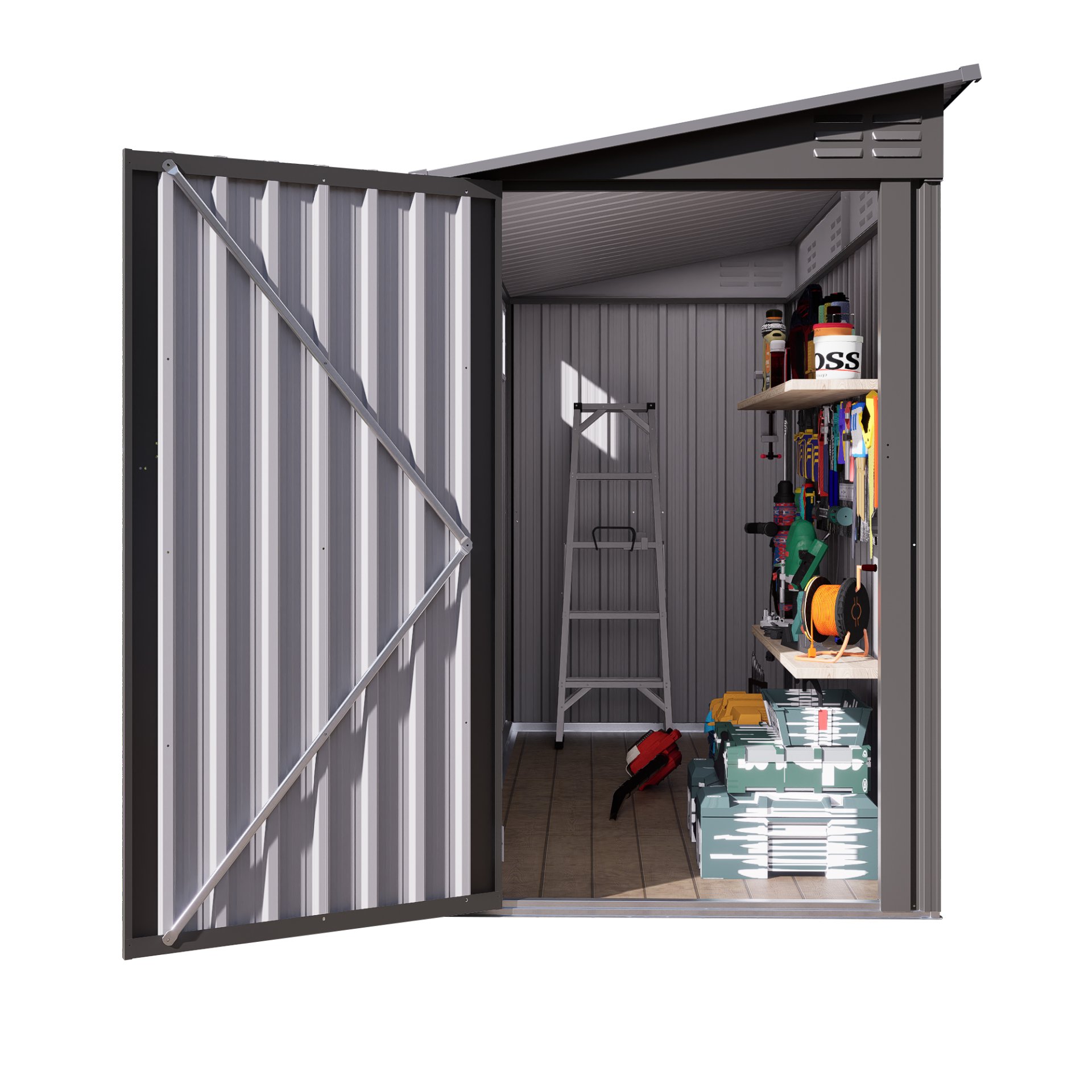 Metal Outdoor Storage Shed 4 X 9 Ft With Sloping Roof, Vents, And Side Door - Gray - Image 16