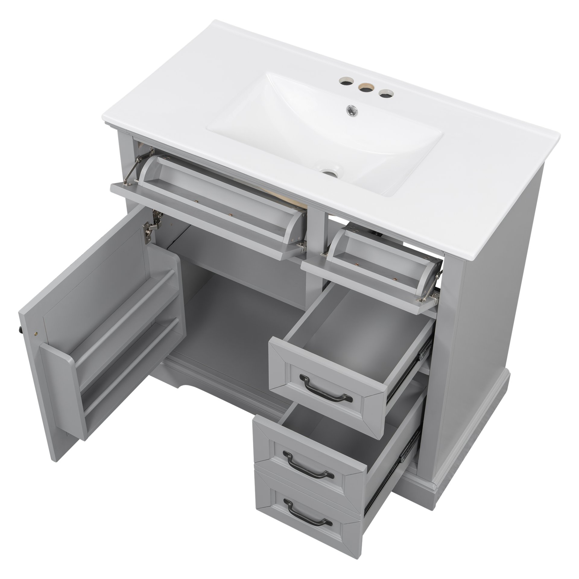36" Bathroom Vanity With Sink, 2 Tip Out Drawers, Soft Close Hinges - Light Gray - Image 20