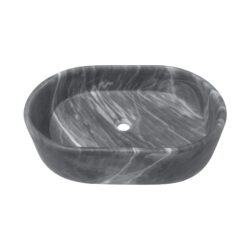 Vessel Sink, Semi Polished Surface, Genuine Real Marble, Oval Shape - Gray