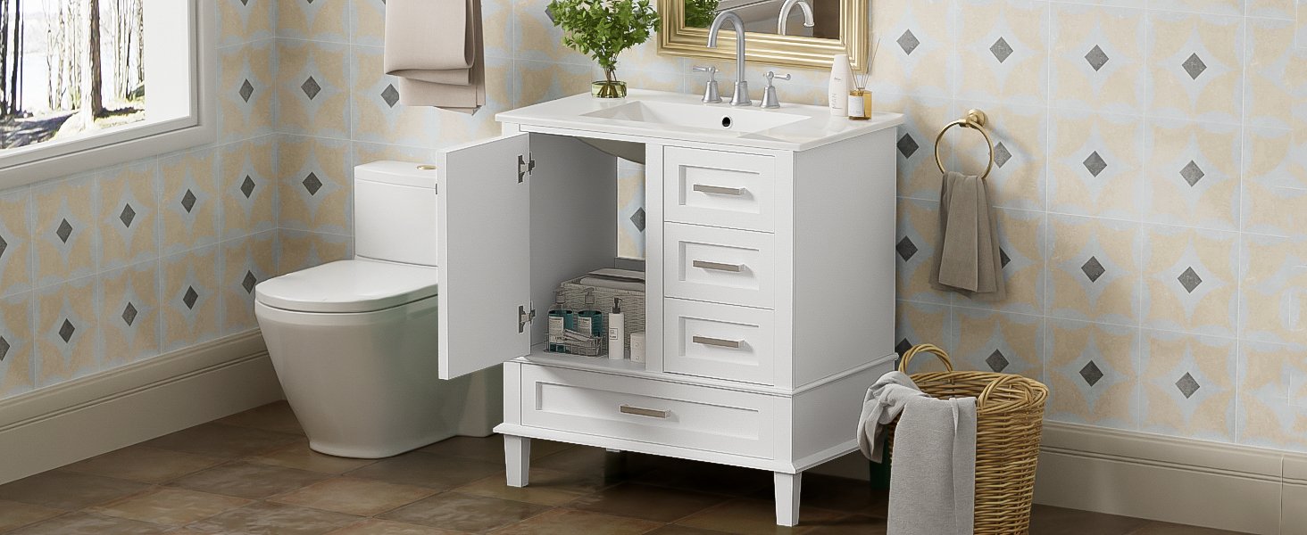 Bathroom Vanity, Modern Bathroom Cabinet With Sink Combo Set, Bathroom Storage Cabinet With A Soft Closing Door And 3 Drawers, Solid Wood Frame - White - Image 31