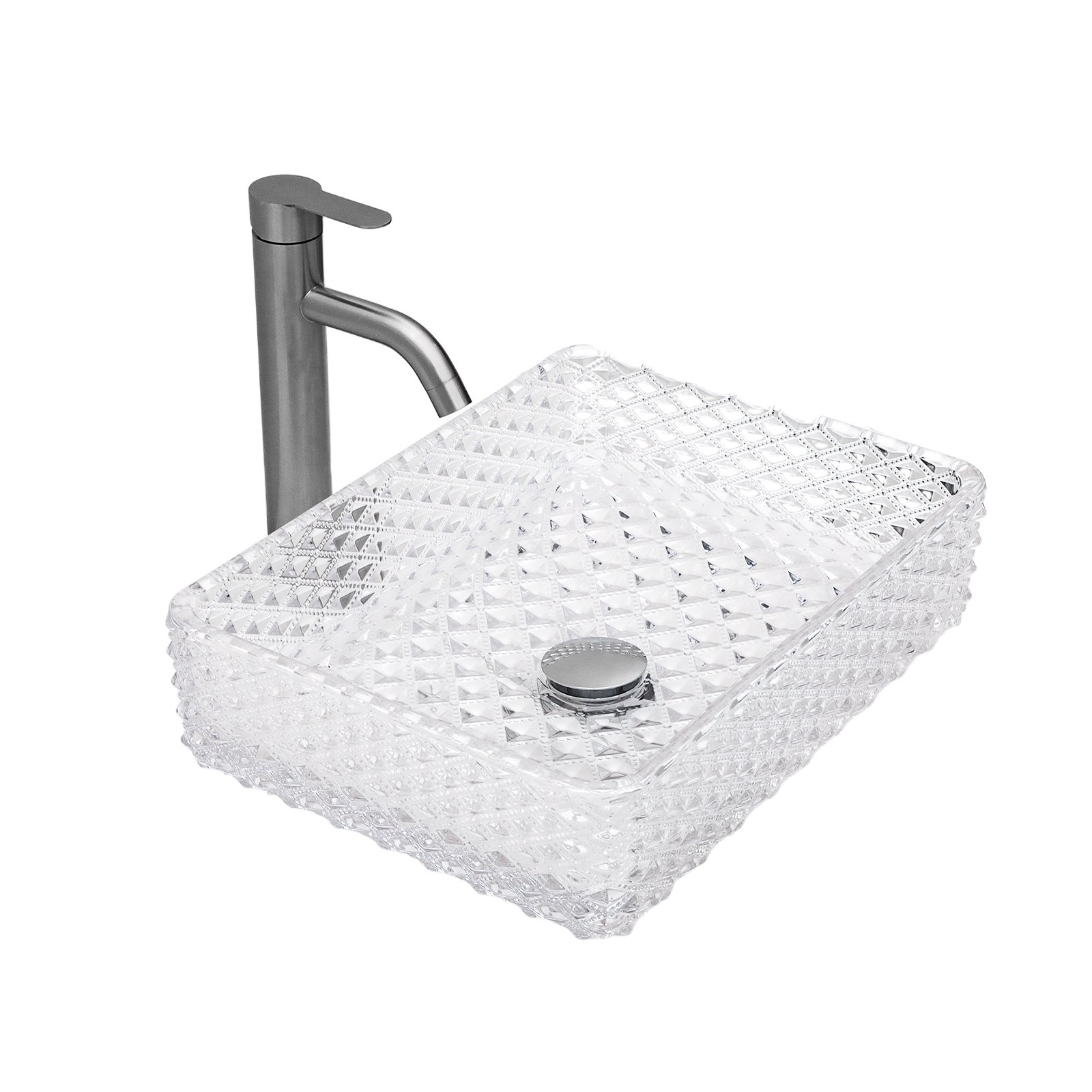 Rectangle Vessel Sink With Diamond Texture With Pop Up Drain (No Faucet) - White - Image 9