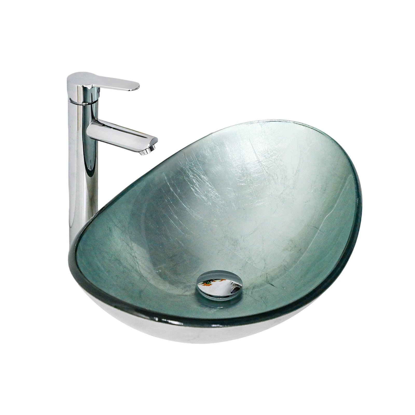Vessel Sink With Pop Up Drain, Boat Shape Above Counter Bathroom Sink - Silver - Image 6