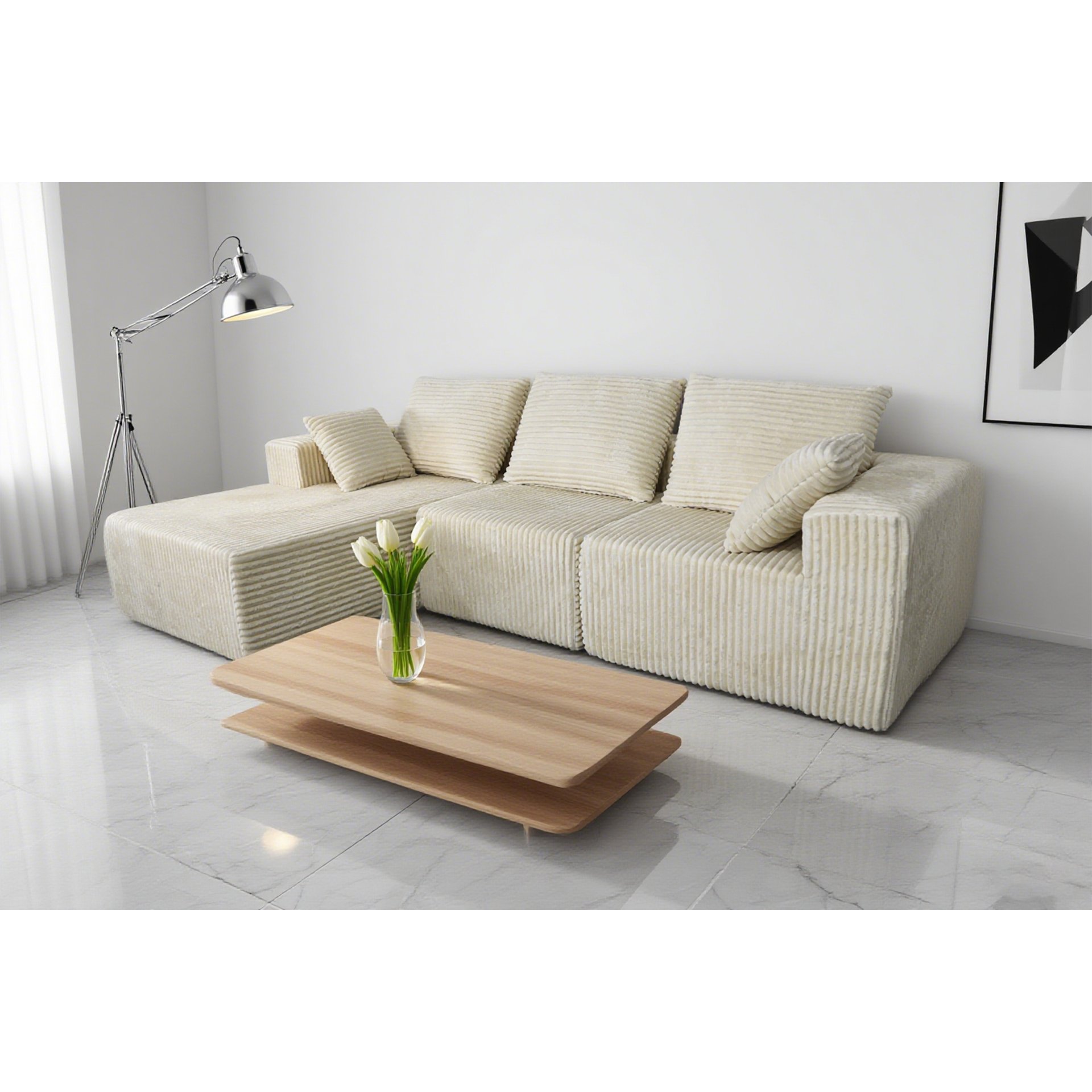 Corner Combination Sofa Sectional Couch, Modular Design For Flexible Living Spaces - Beige - Image 4