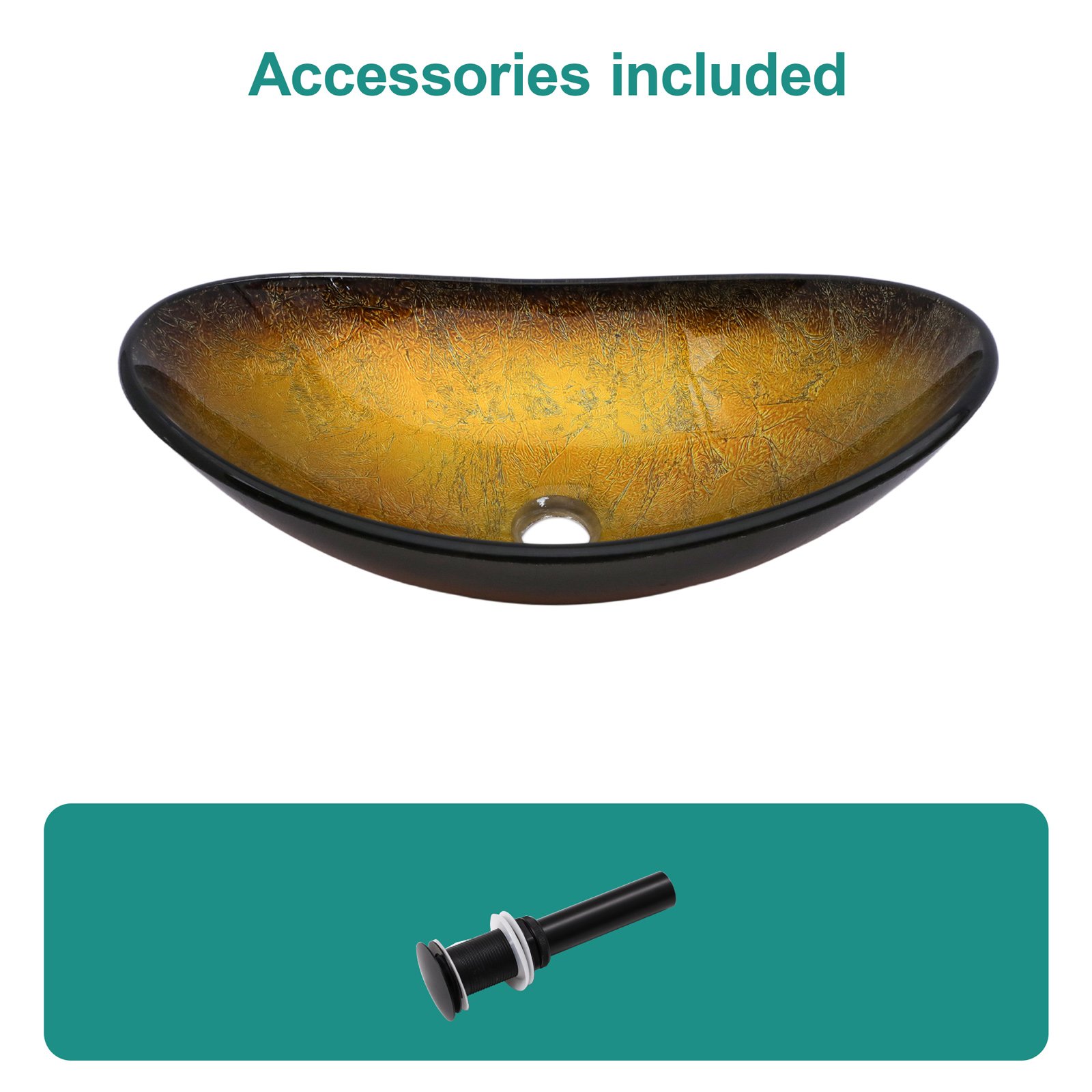 Vessel Sink With Pop Up Drain, Boat Shape Above Counter Bathroom Sink - Gold - Image 5