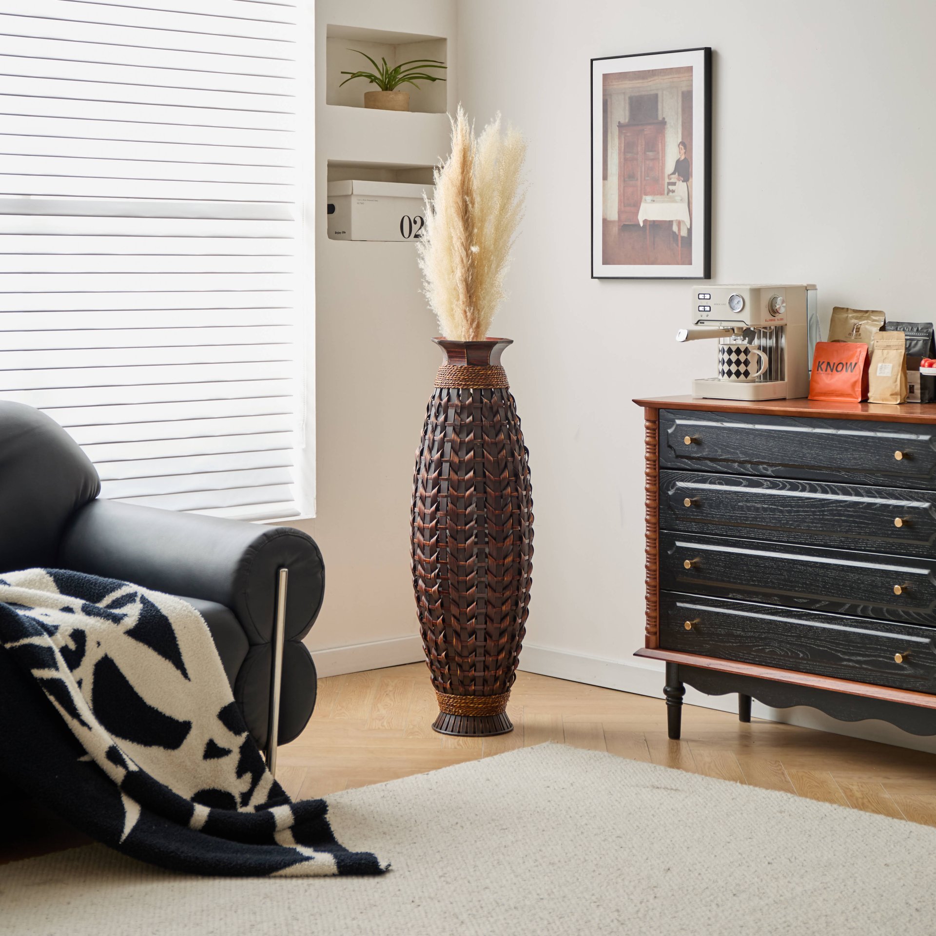 Hand Woven Bamboo Floor Vase, Decorative Accent For Living Room - Acacia Wood - Image 12