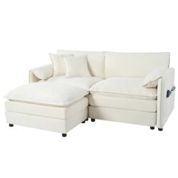 Modern Chenille Deep Seat Sectional Sofa Cloud Couch With Ottoman, Upholstered Modular L Shaped Couch For Living Room Apartment, Office - Beige