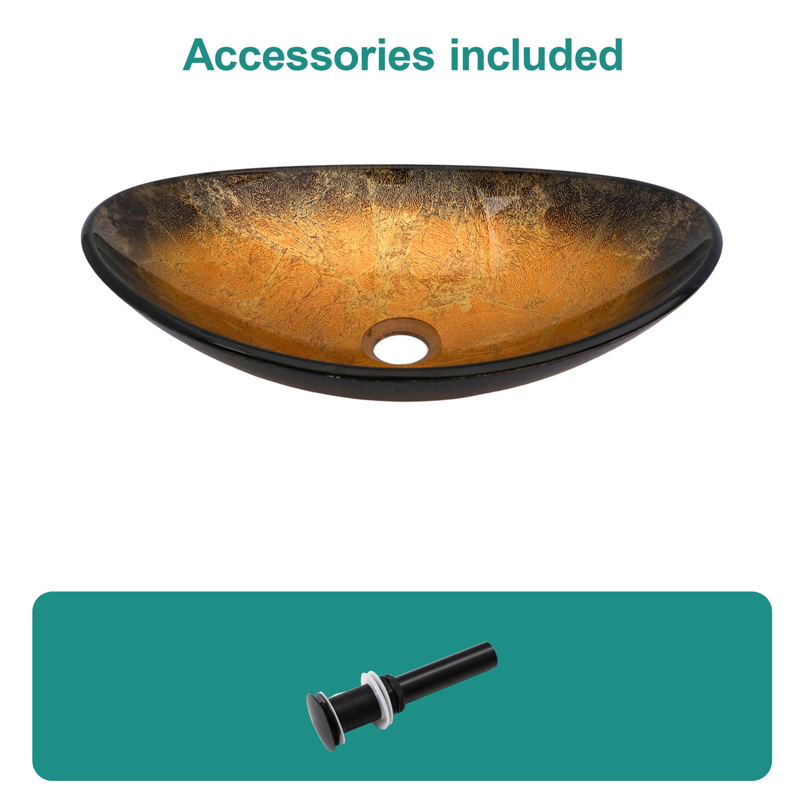 Veined Vessel Sink With Pop Up Drain, Boat Shape Bathroom Sink Above Counter - Gold - Image 5