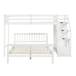 Twin Over Full Loft Bed With Staircase And Storage - White
