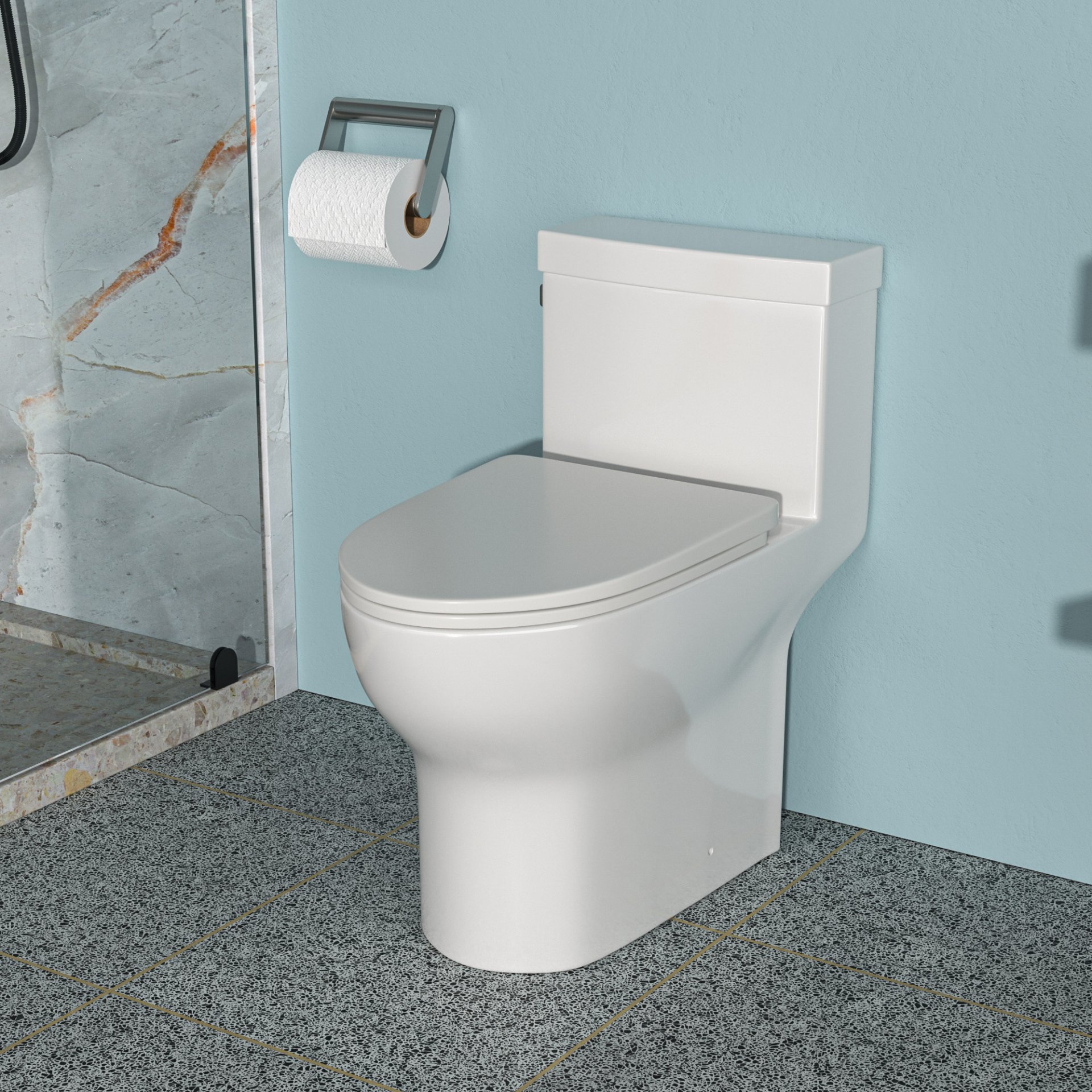 1 Piece Toilet, Soft Closing Seat - White - Image 5