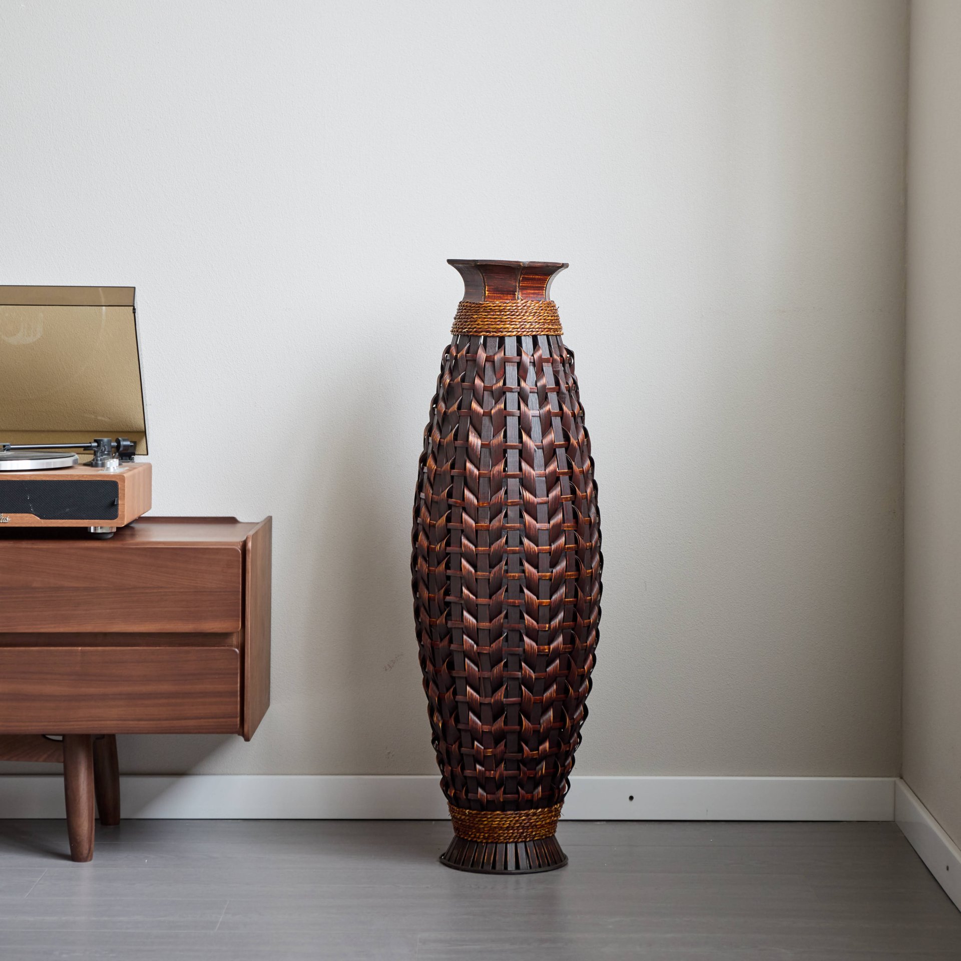Hand Woven Bamboo Floor Vase, Decorative Accent For Living Room - Acacia Wood - Image 10