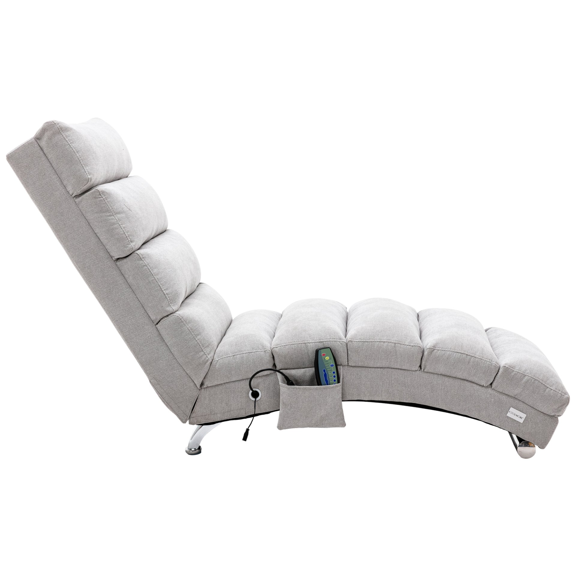 Linen Massage Chaise Lounge Indoor With Remote Control, Ergonomic Electric Massage Lounger With 5 Modes - Light Gray - Image 15