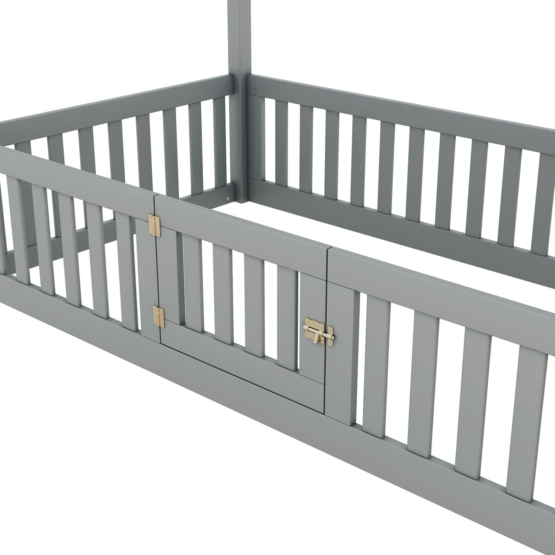 Twin Size House Bed With Fence And Door - Gray - Image 10