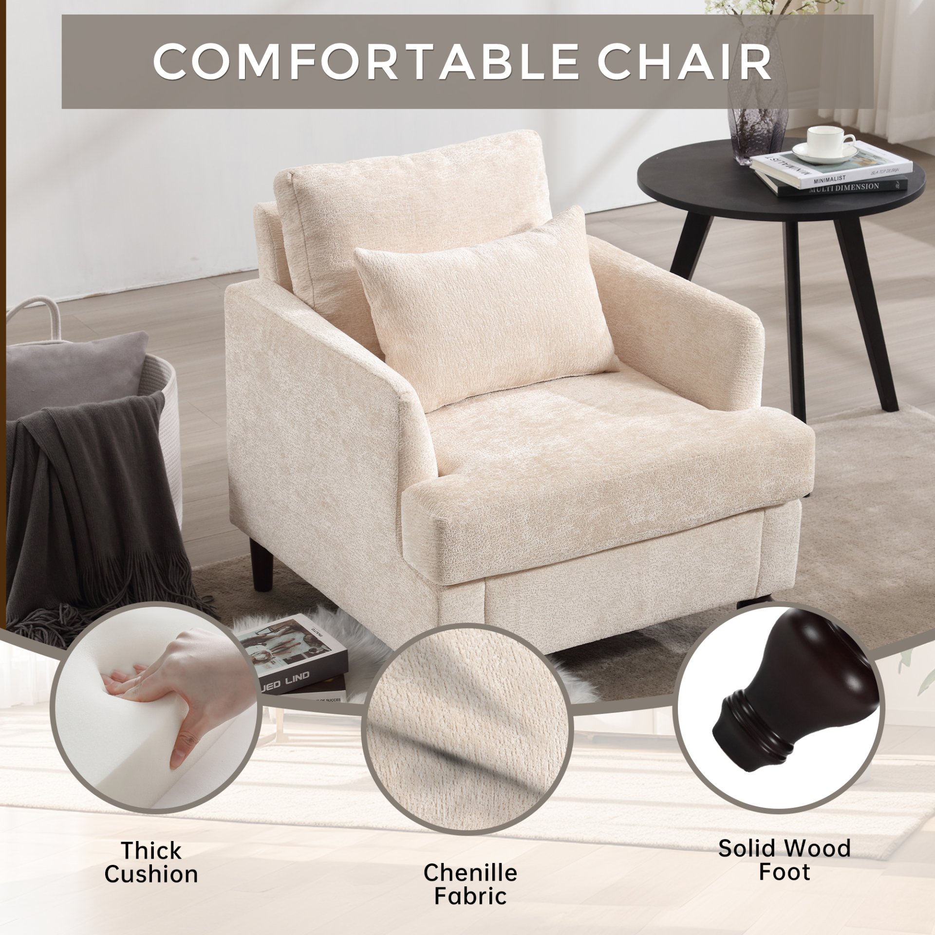 Modern Accent Lounge Chair With Tufted Club Design - Beige - Image 5