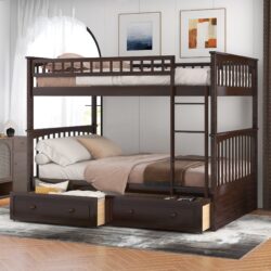 Full Over Full Bunk Bed With Drawers, Convertible Design - Espresso