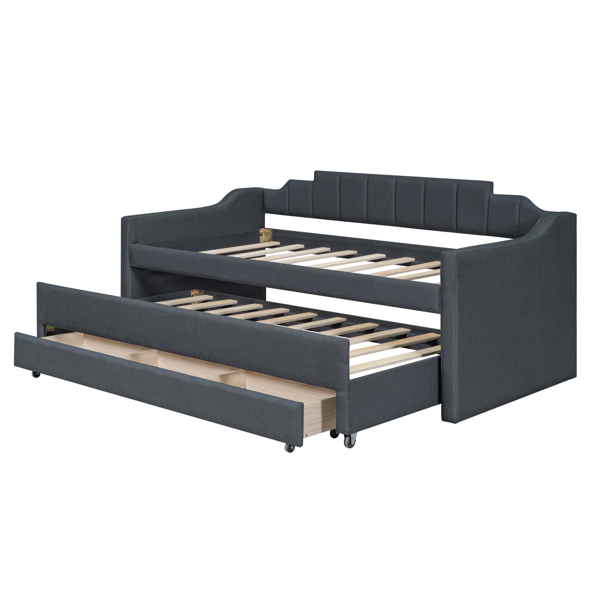 Twin Size Upholstered Daybed With Trundle And 3 Drawers - Gray - Image 15