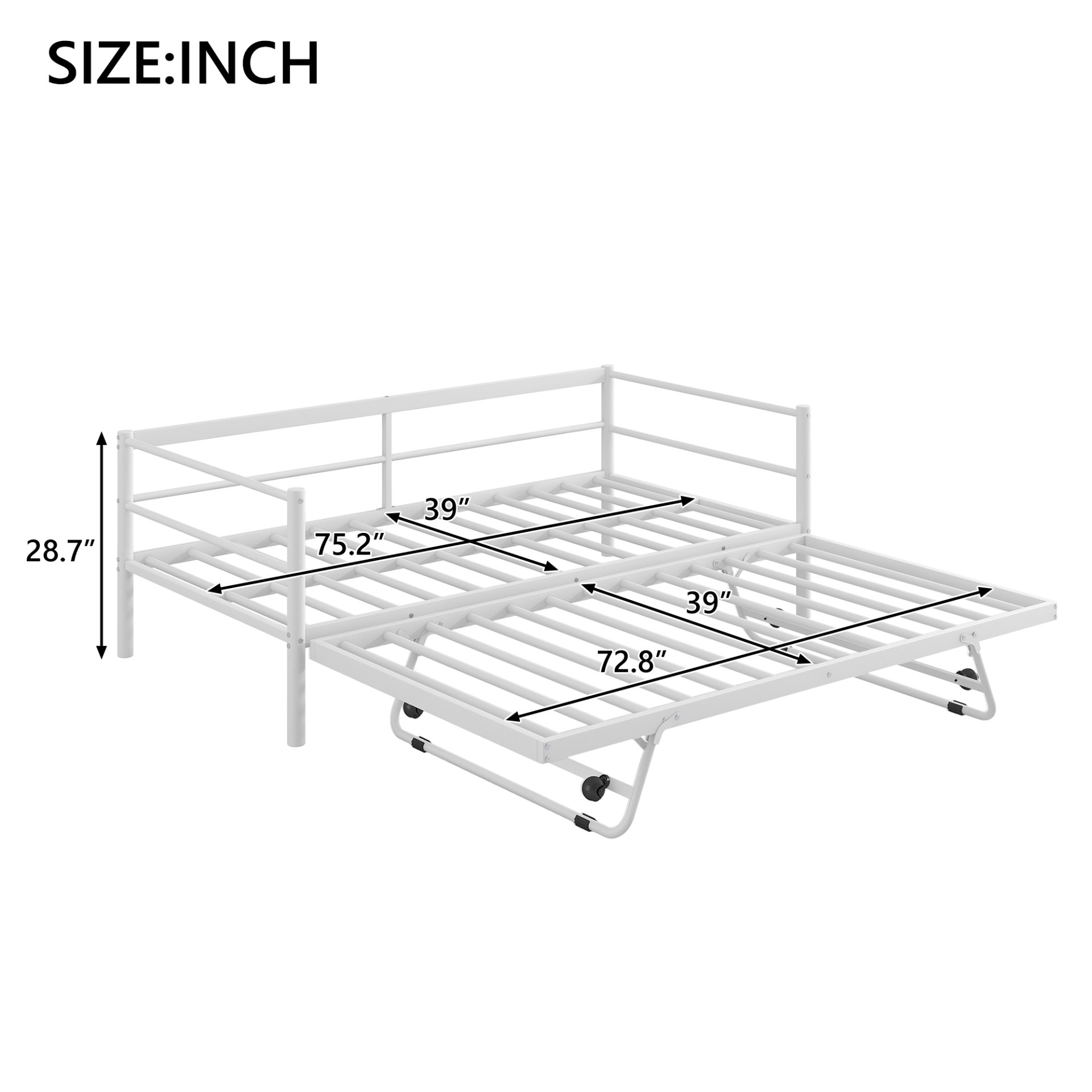 Industrial Twin Daybed With LED Light And Pop Up Trundle, Adjustable Support Frame - White - Image 3