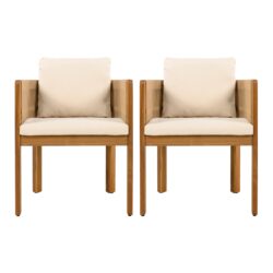 Outdoor Dining Chairs With Rope Handles (Set of 2) - Beige / Teak