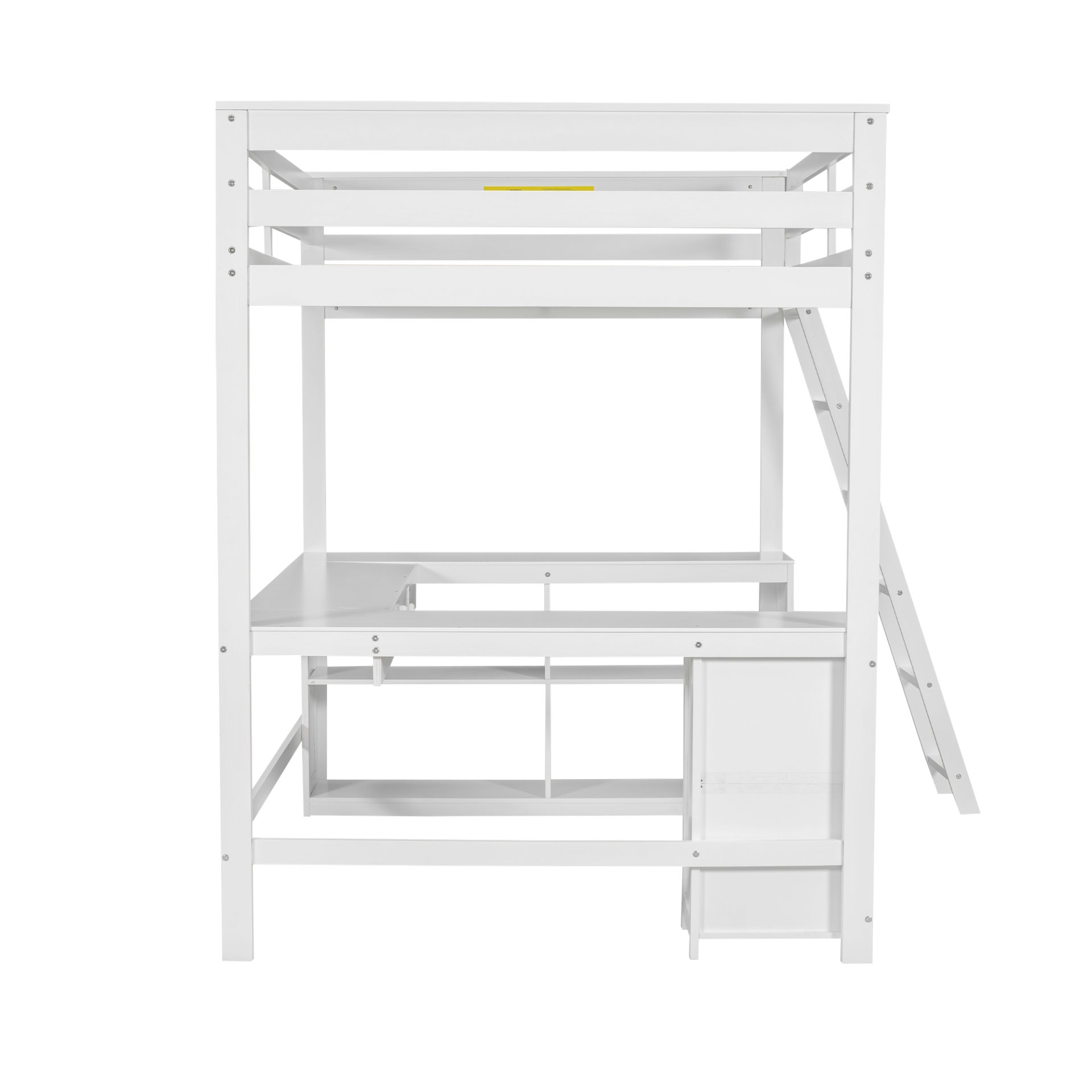 Full Size Loft Bed With U-Shaped Desk, Drawers, And Storage Shelves - White - Image 6