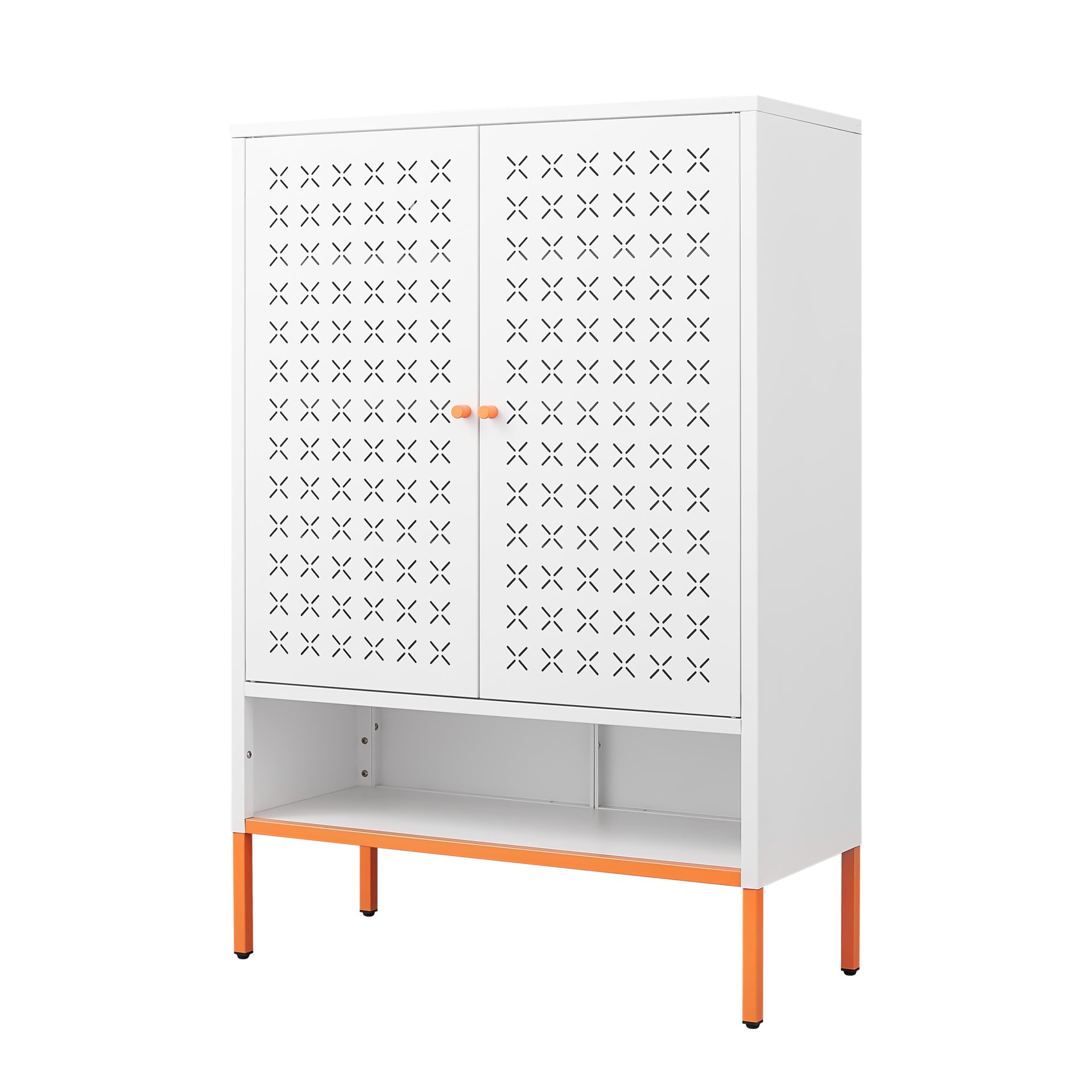 Grid - Double Door Shoe Cabinet With Adjustable Compartments And Moisture Proof Design In Metal - White - Image 5