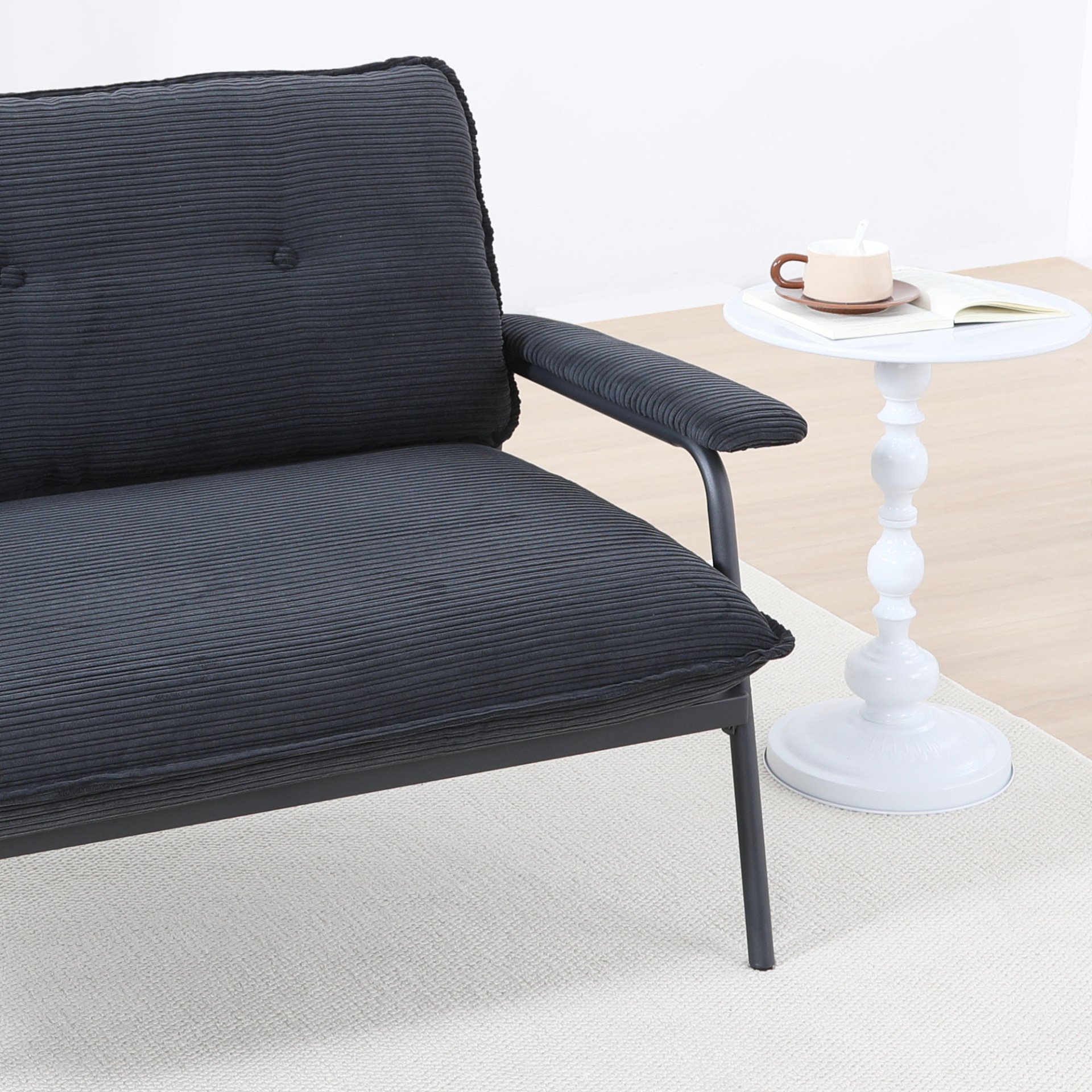 Modern Metal Frame Sofa With Sponge Filling For Compact Spaces And Versatile Use - Black - Image 7
