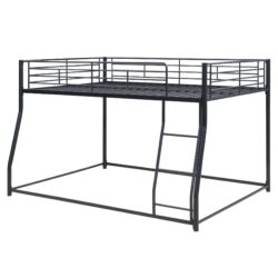 Floor Bunk Bed, Full Long Over Queen, Durable Steel Frame With Inclined Ladder - Black