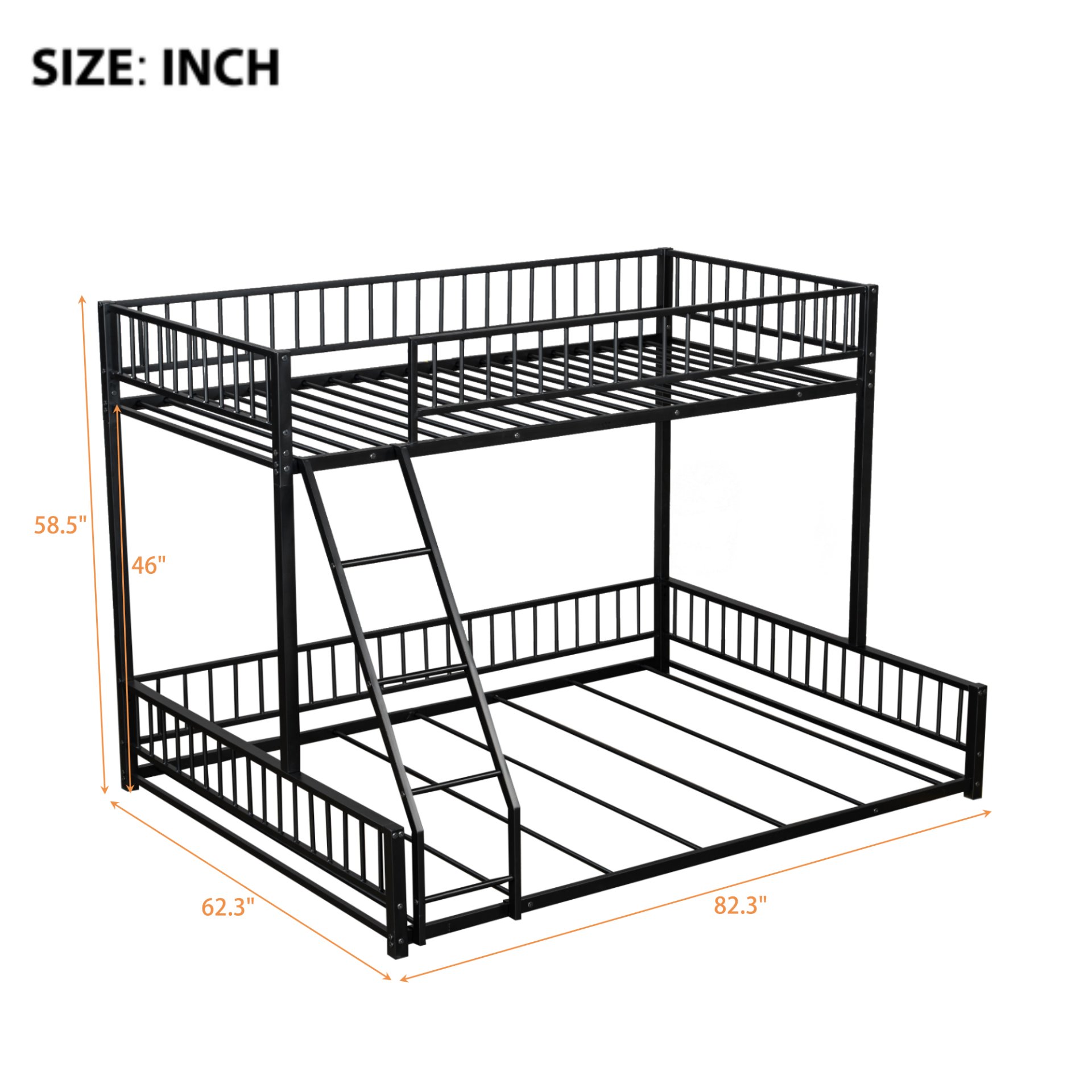 Twin Long Over Queen Bunk Bed Frame With Ladder And Safety Guardrails - Black - Image 3