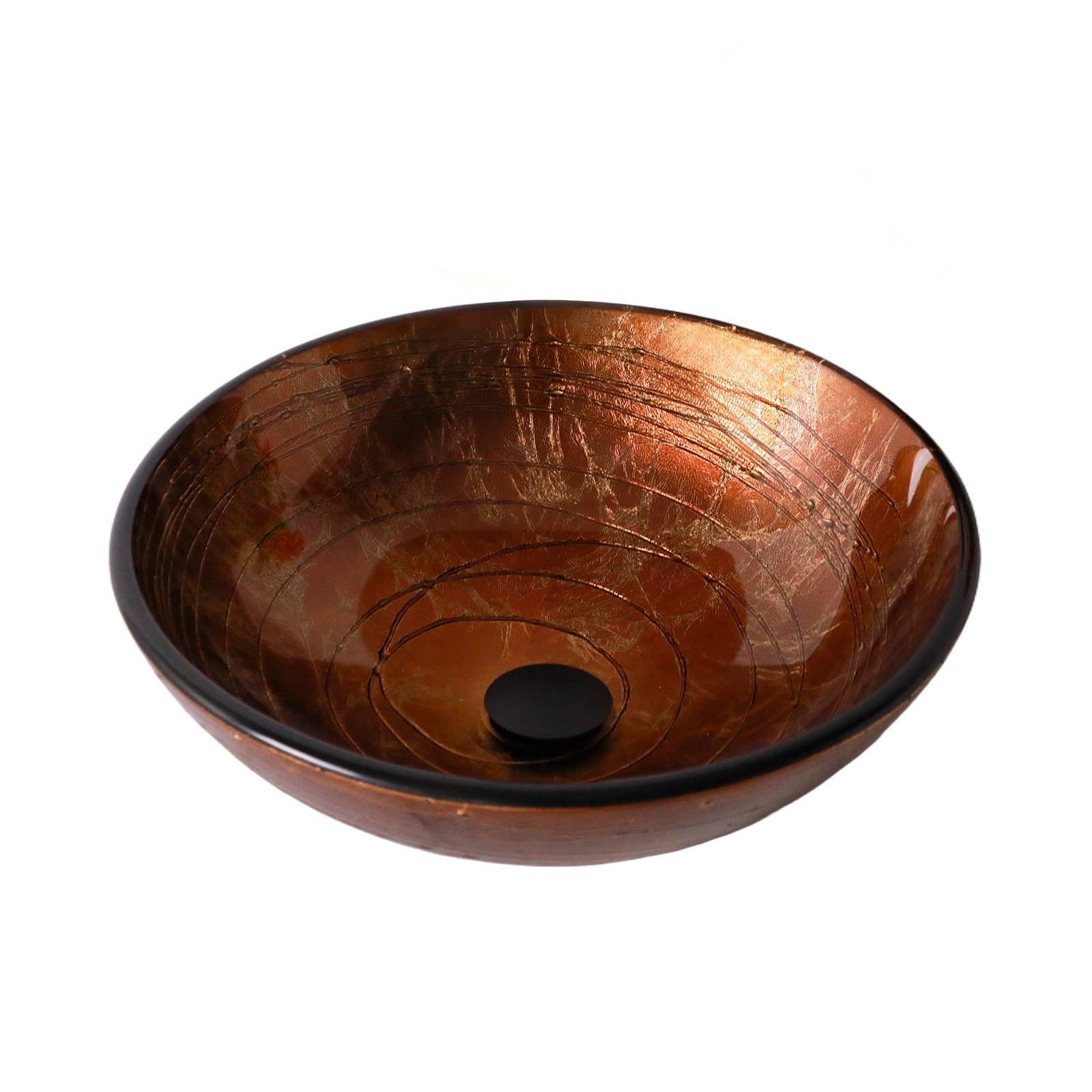 Vessel Bathroom Sink With Pop Up Drain, Round Bowl For Vanity Smooth - Brown - Image 6