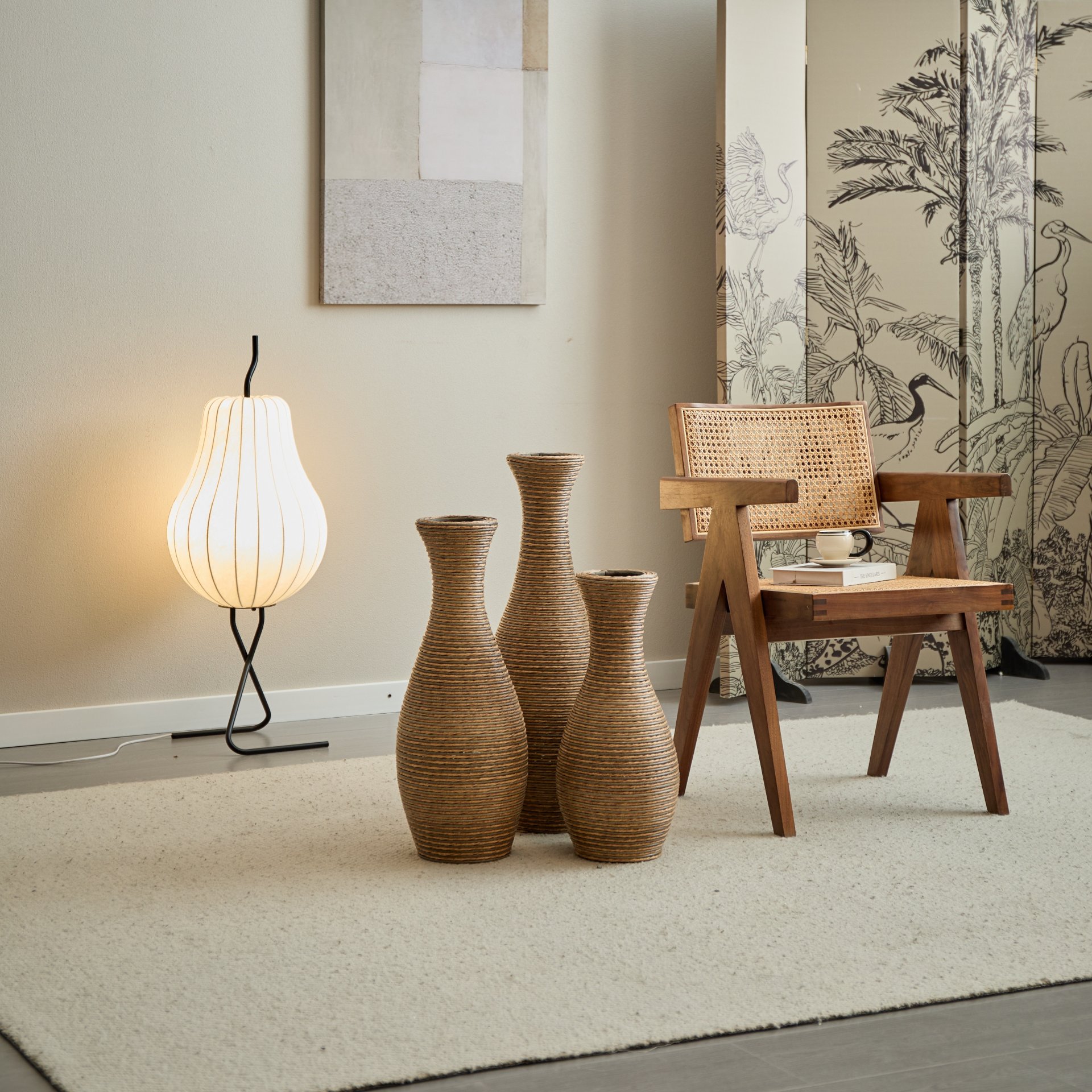 3 Piece Artificial Rattan Floor Vase Set Decorative Accent For Living Room, Hallway & Entryway, Ideal For Dried Or Silk Flower Arrangements - Beige - Image 17