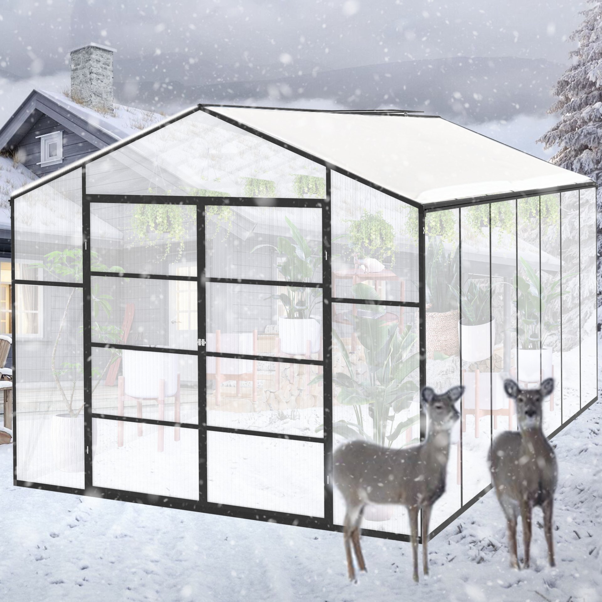 Newly Design Windproof Greenhouse 10 X 14 Ft Polycarbonate Greenhouse For All Season Outdoor Use - Black - Image 2