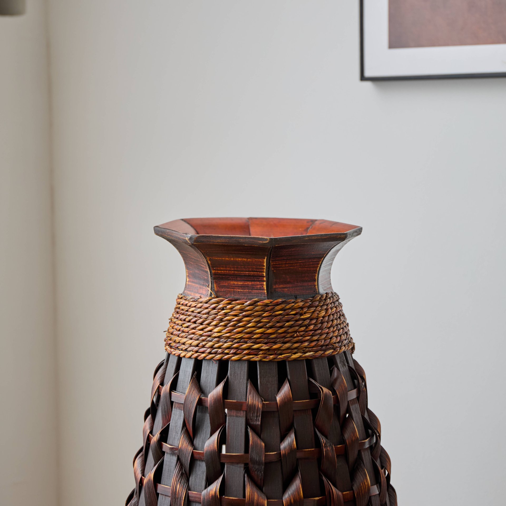 Hand Woven Bamboo Floor Vase, Decorative Accent For Living Room - Acacia Wood - Image 16