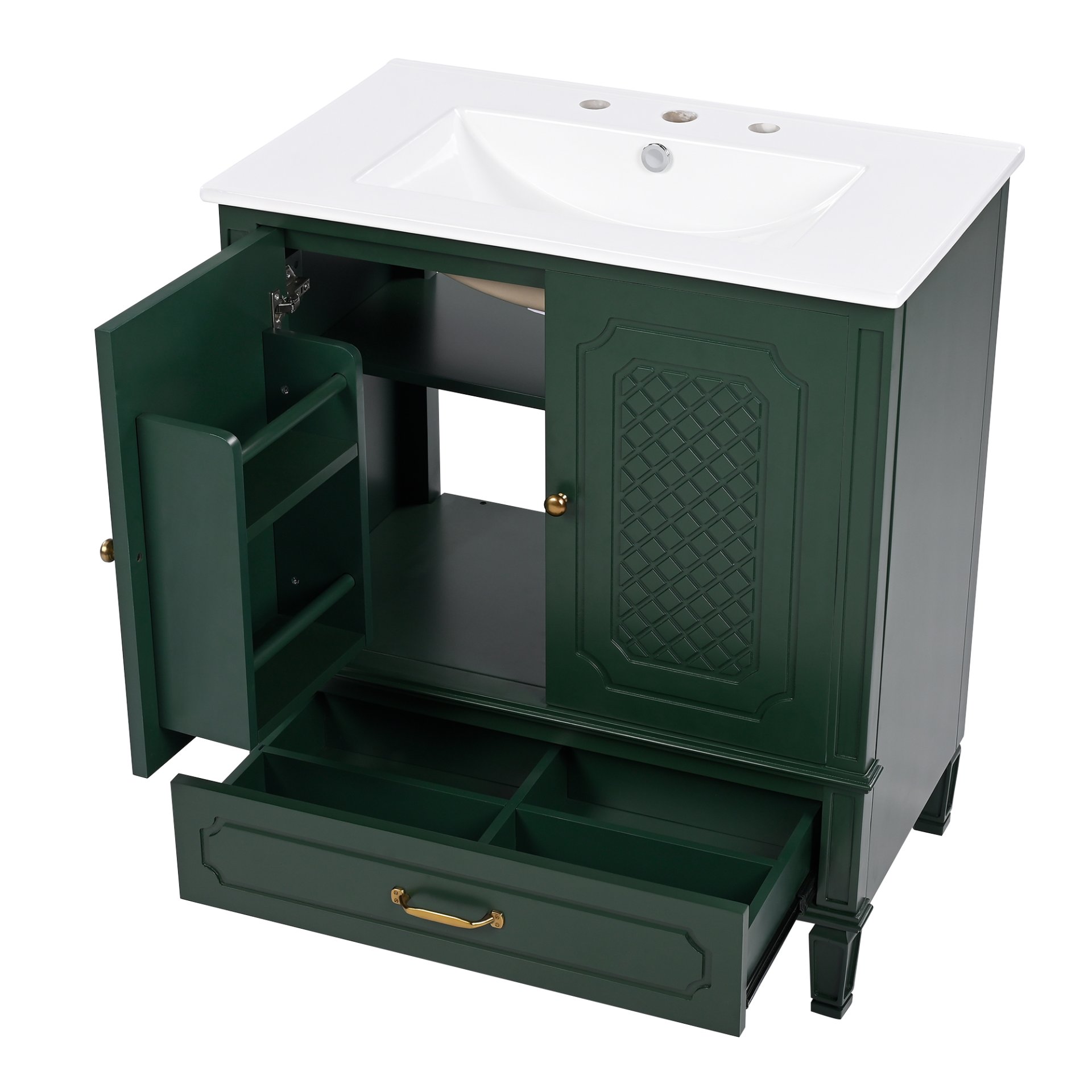30" Bathroom Vanity With Sink, Soft Closing Door, Multi Functional Storage - Green - Image 18