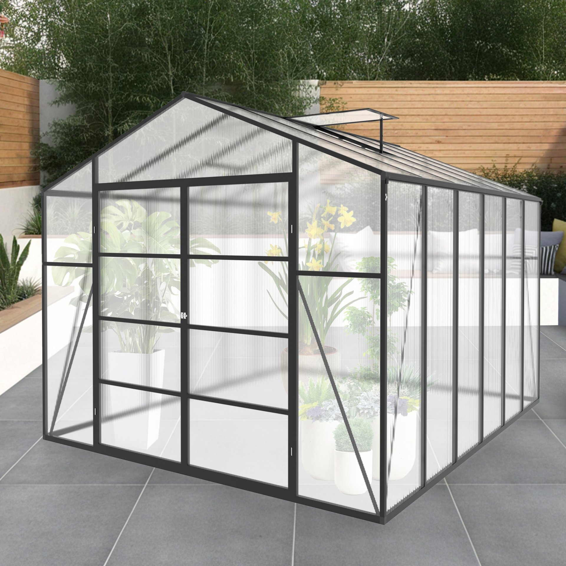 Gain Height Windproof Greenhouse 10 X 12 Ft, All Season Outdoor Garden Shelter - Black - Image 4