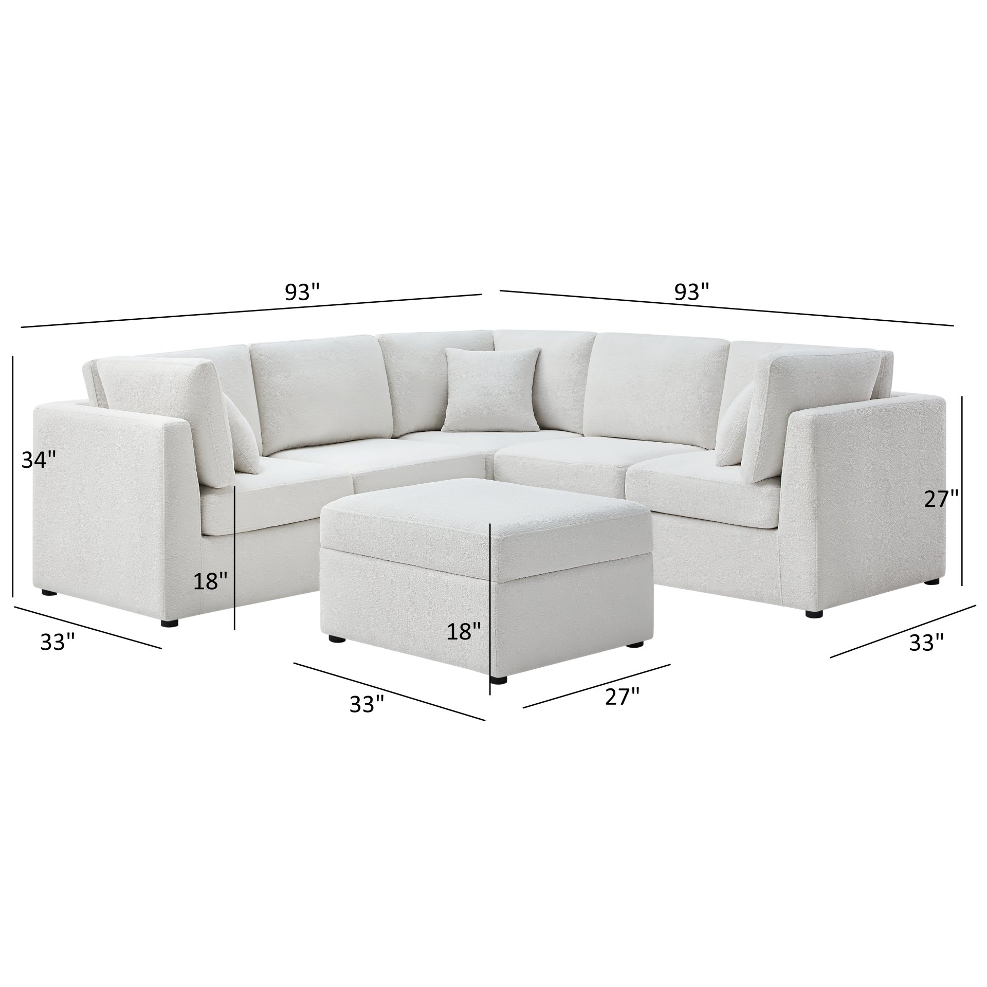 Chauncy - 6 Piece Sectional, Modular Design - Ivory - Image 3