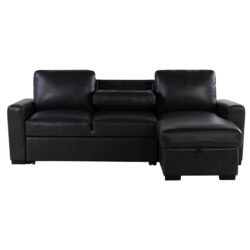 Montero - Sofa With Pull Out Bed, Drop Down Table, USB And Cup Holders, Storage Chaise - Charcoal Black