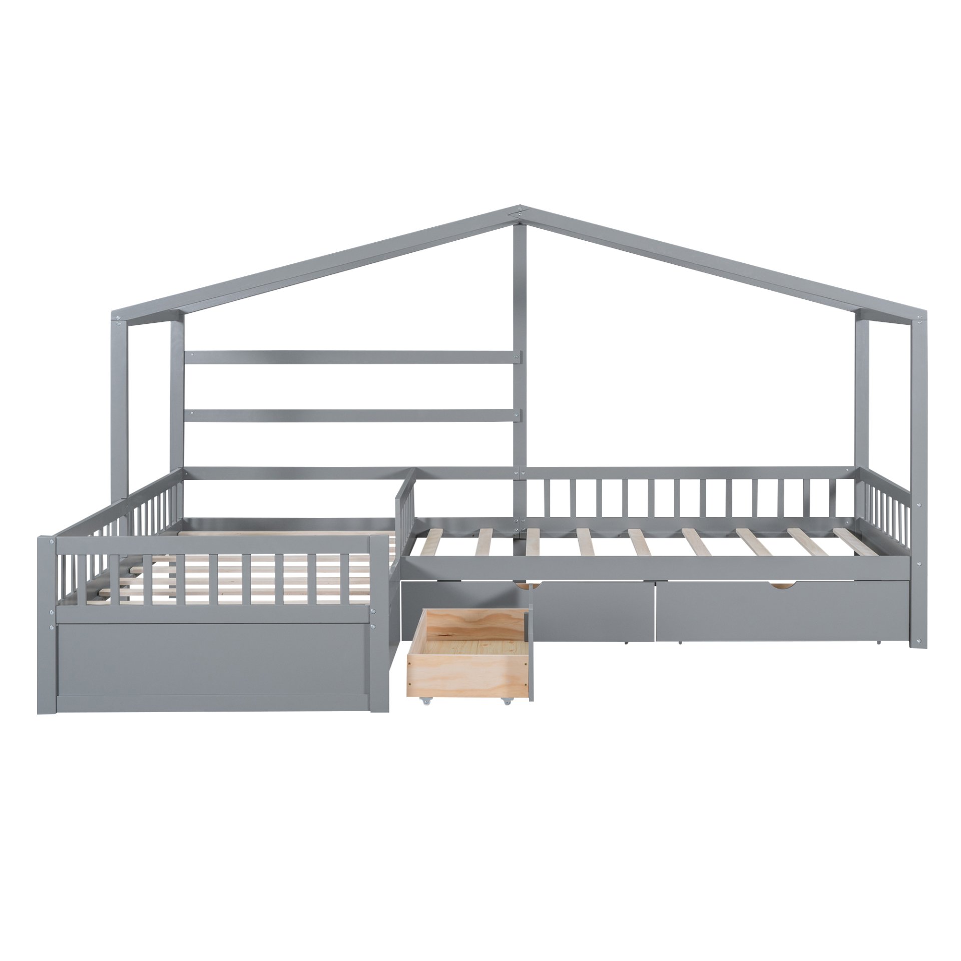 L-Shape Twin Platform Bed With 3 Storage Drawers - Gray - Image 13
