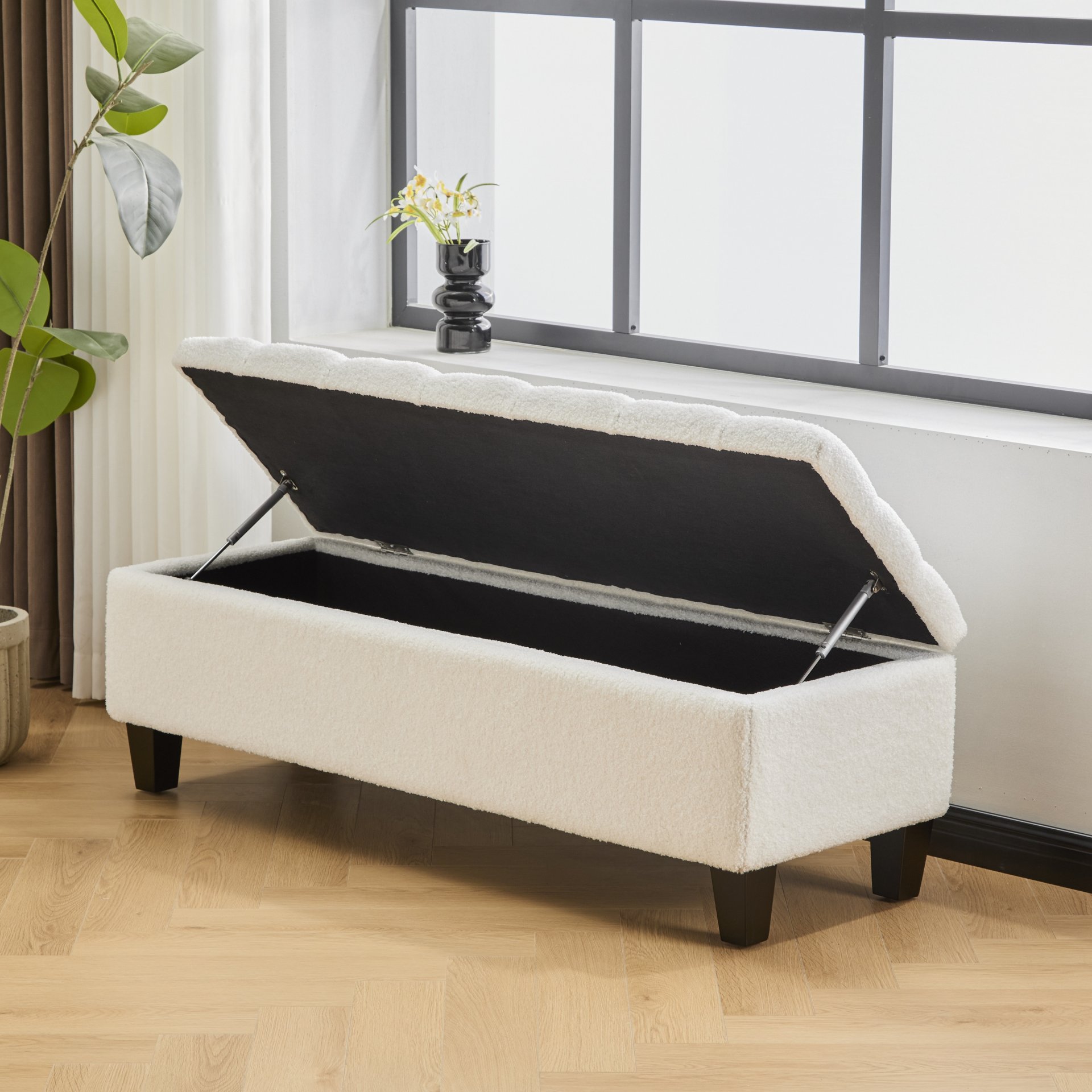 Ottoman Bench With Storage - White - Image 4