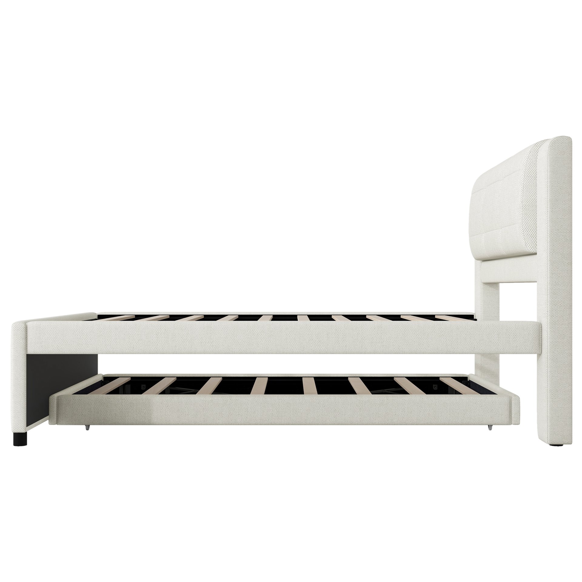 Full Size Upholstered Platform Bed With Adjustable Trundle - Beige - Image 12
