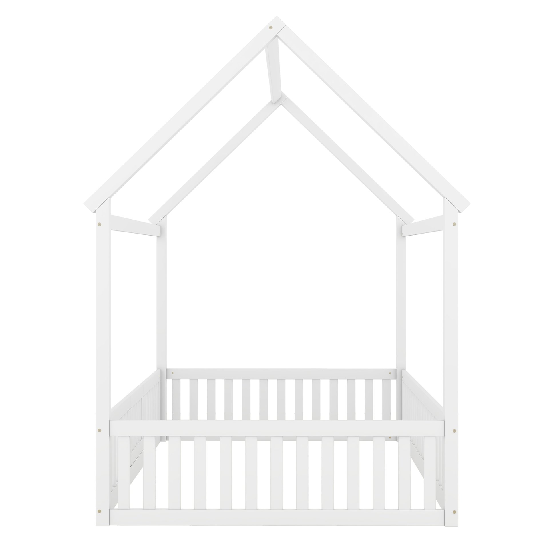 House Shaped Full Size Bed With Fence And Door - White - Image 10