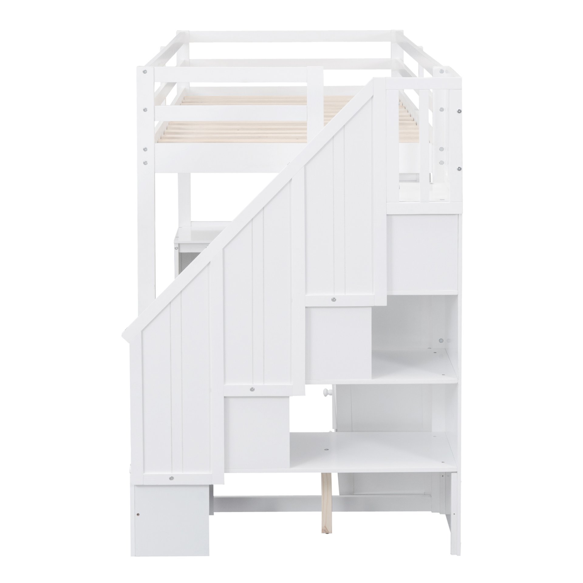 Twin Size Loft Bed With L-Shaped Desk, Drawers, Cabinet And Storage Staircase - White - Image 11