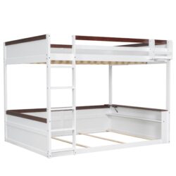 Queen Size Bunk Bed With Built In Shelves, Storage Box, LED Light And USB Charging Station - White