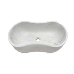Bathroom Vessel Sink, Wavy Design, Semi Polished Surface - White / Natural