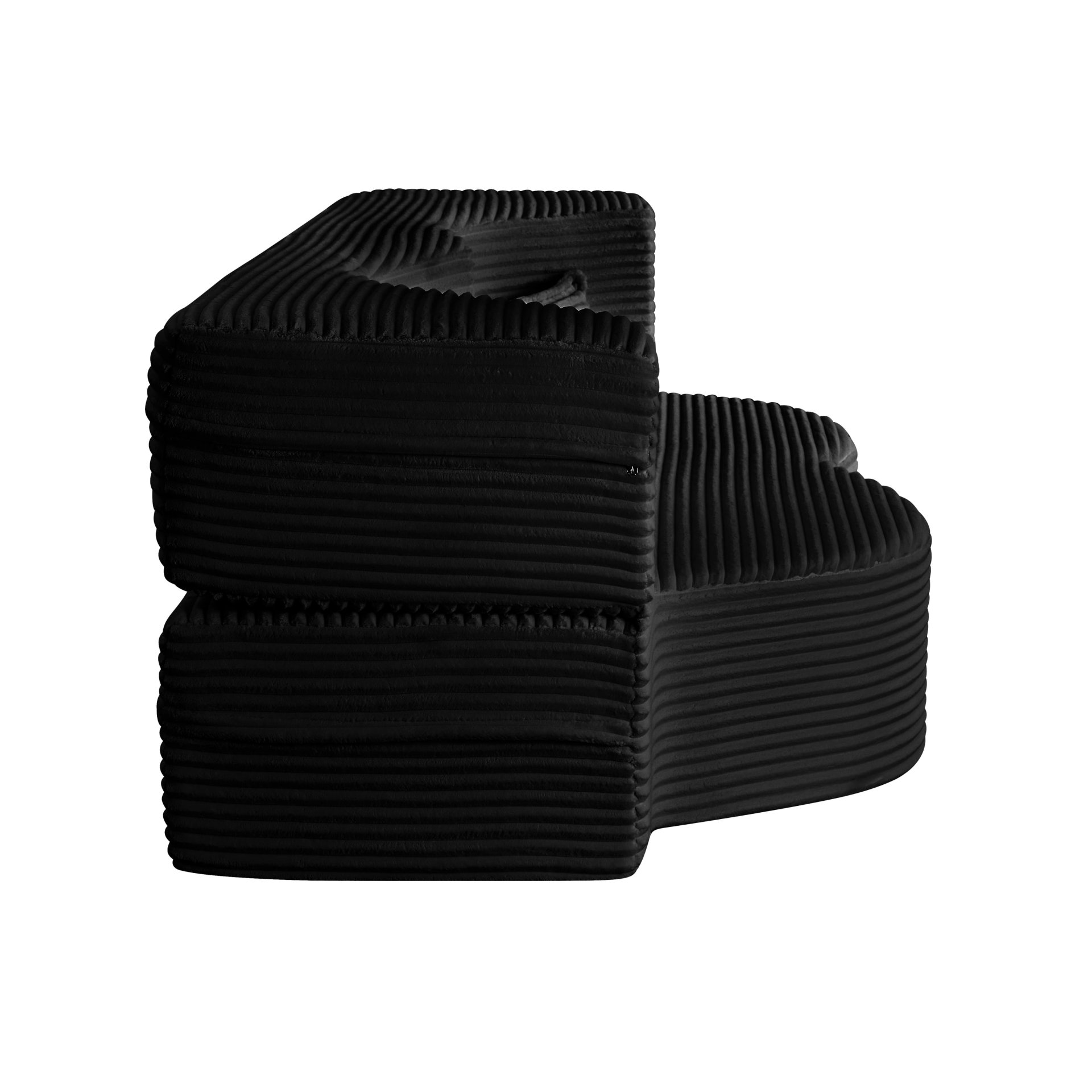 Floor Sofa With 2 Pillows, Convertible Plush Corduroy Foam Filled Sleeper Sofa Bed - Black - Image 14