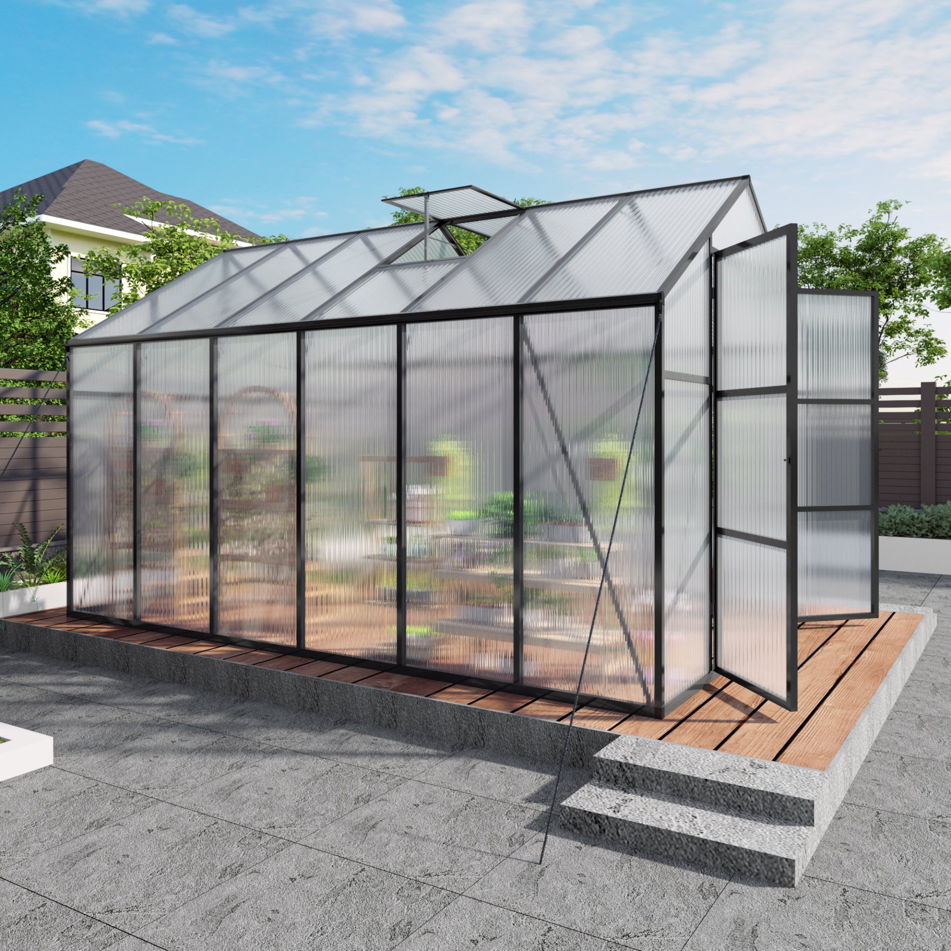 Greenhouse 8 X 12 Ft Polycarbonate Greenhouse With Raised Base And Anchor Frame In For Outdoor Backyard All Season Use - Black - Image 8