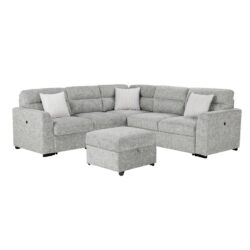 Emiliano - Sectional Sofa With 3 Pillows And Storage Ottoman - Nickel