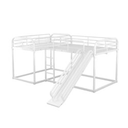 L-Shaped Bunk Bed With Slide And Short Ladder For Full And Twin Size - White