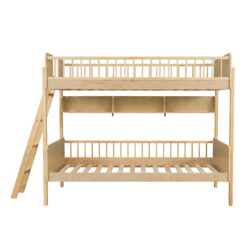 Twin Size Bunk Bed With 3 Storage Shelves, Adjustable Ladder Left Or Right - Natural